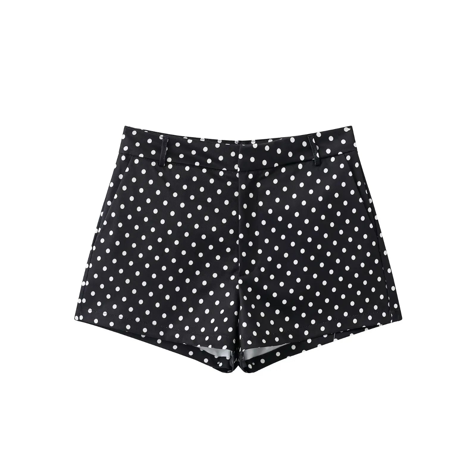 Women's Polka Dot Zip Jacket - Drawstring Casual Outerwear - Black Dot Shorts