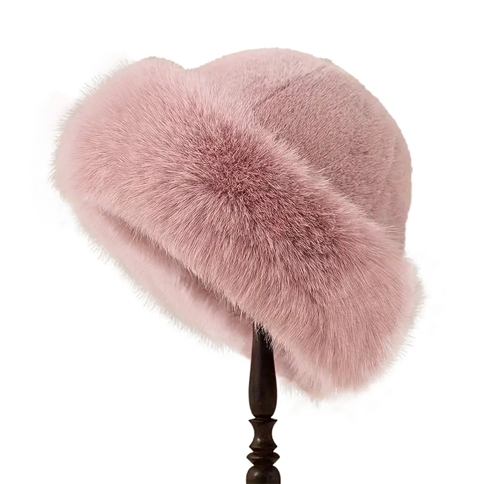 Women's Plush Winter Beanie - Faux Fur Cold Weather Hat - Pink