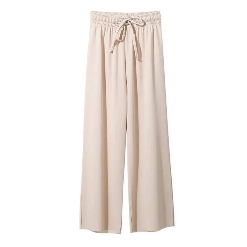 Women's Wide-Leg Summer Pants - Elastic Waist Loose Trousers - Apricot