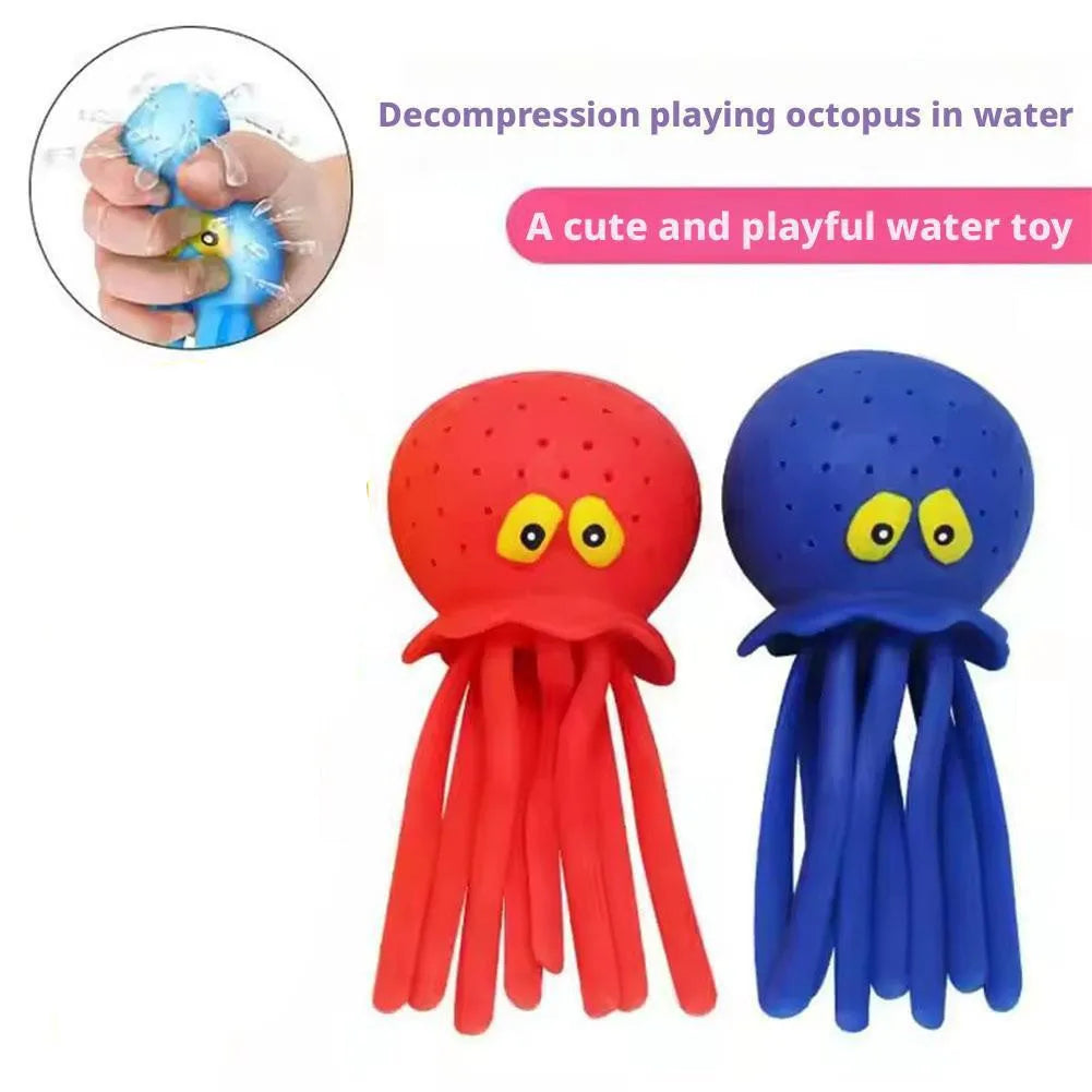 Octopus Bath Toy - Silicone Water Play Squeeze Toy - Red Blue