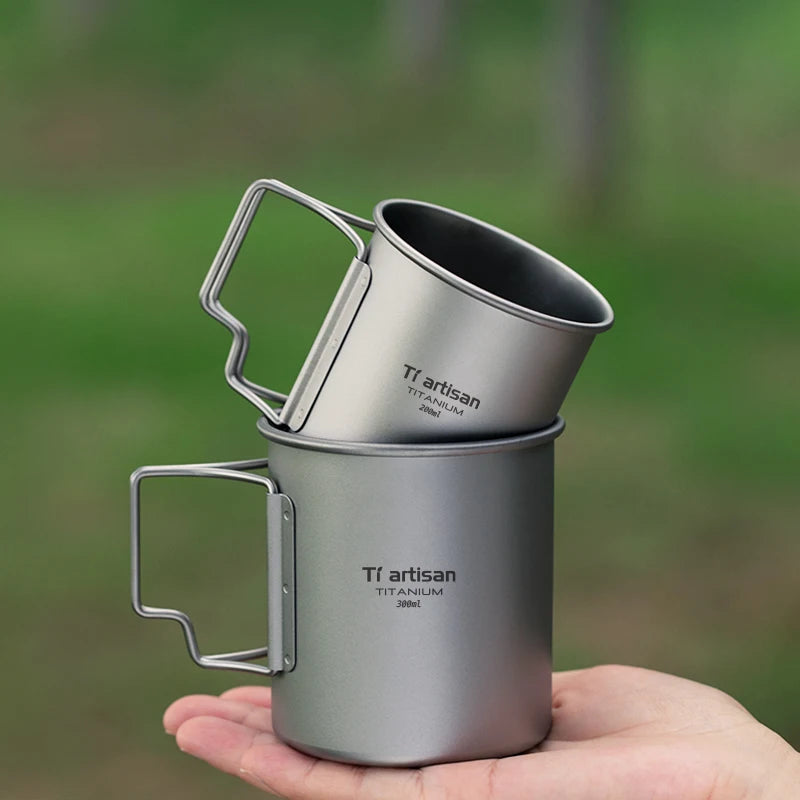 Titanium Camping Cup - Folding Handle Outdoor Drink Mug