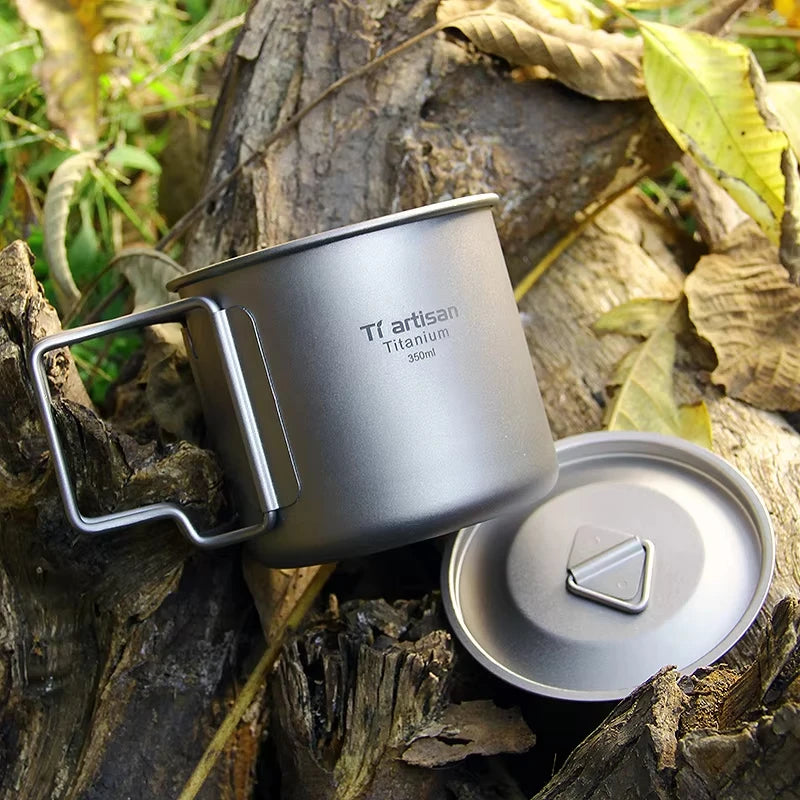 Titanium Camping Cup - Folding Handle Outdoor Drink Mug