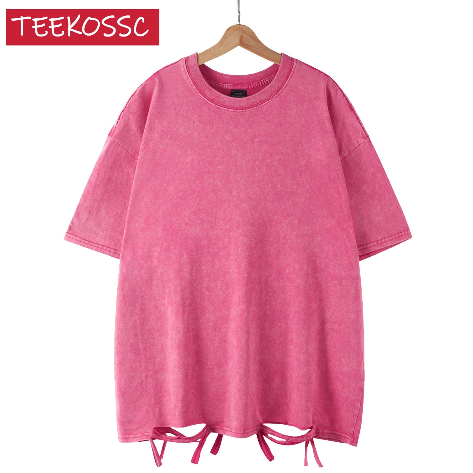 Oversized Cotton T-Shirt - Heavyweight Short Sleeve Tee - Rose Red 1