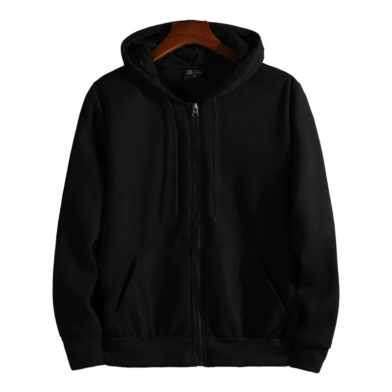 Men's Zip Hoodie - Cotton Blend Long Sleeve Sweatshirt - Black