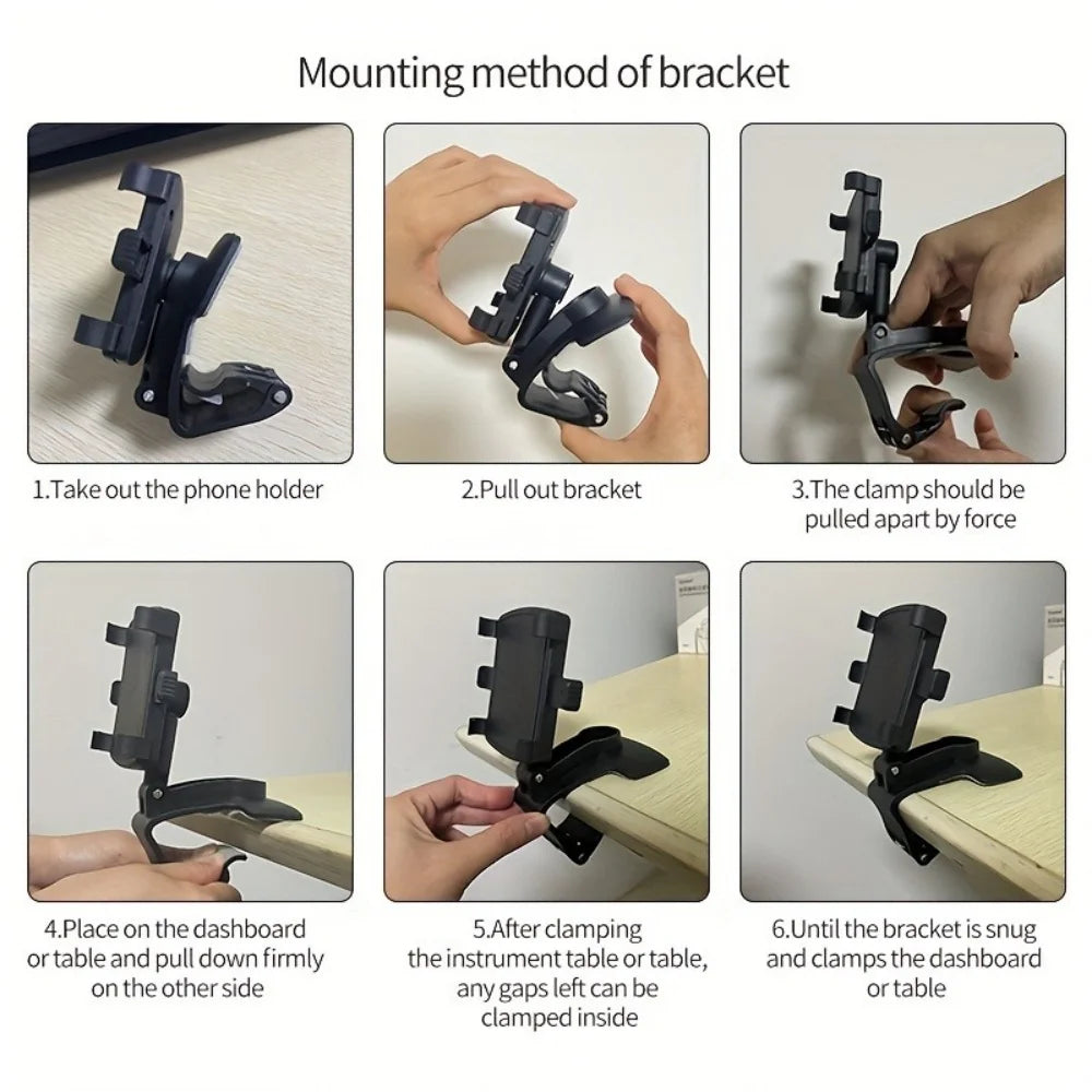Dashboard Clip Car Phone Holder – Secure Grip Phone Stand for Cars