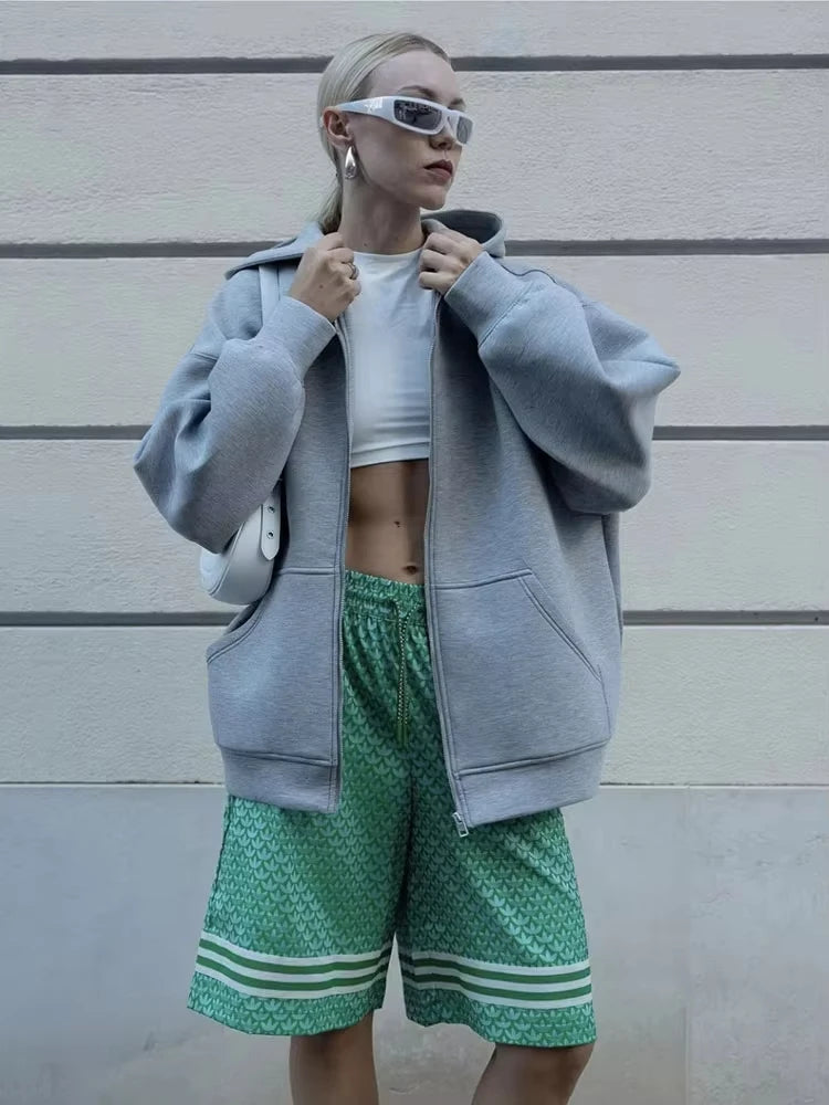 Women's Hooded Zip Sweatshirt - Loose Casual Jacket