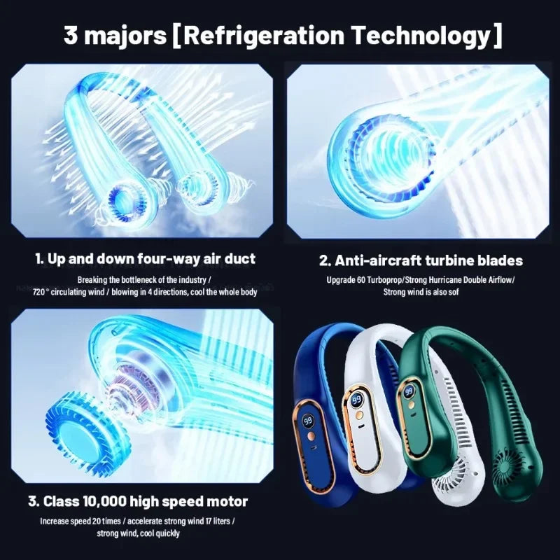 Wearable Neck Fan - USB Rechargeable Bladeless Personal Fan