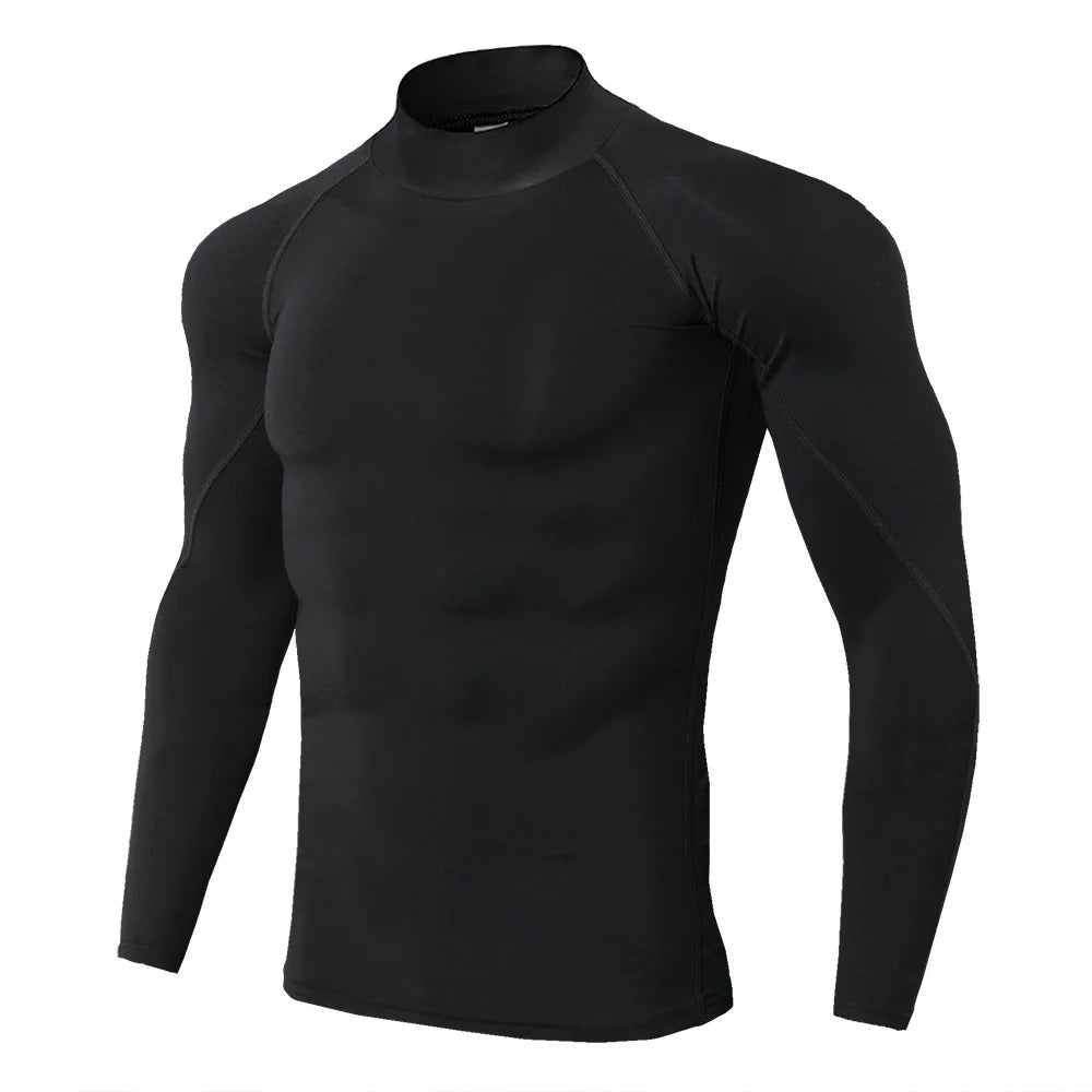 Men's Compression Workout Shirt - Long Sleeve Athletic Top - Blackblack Line
