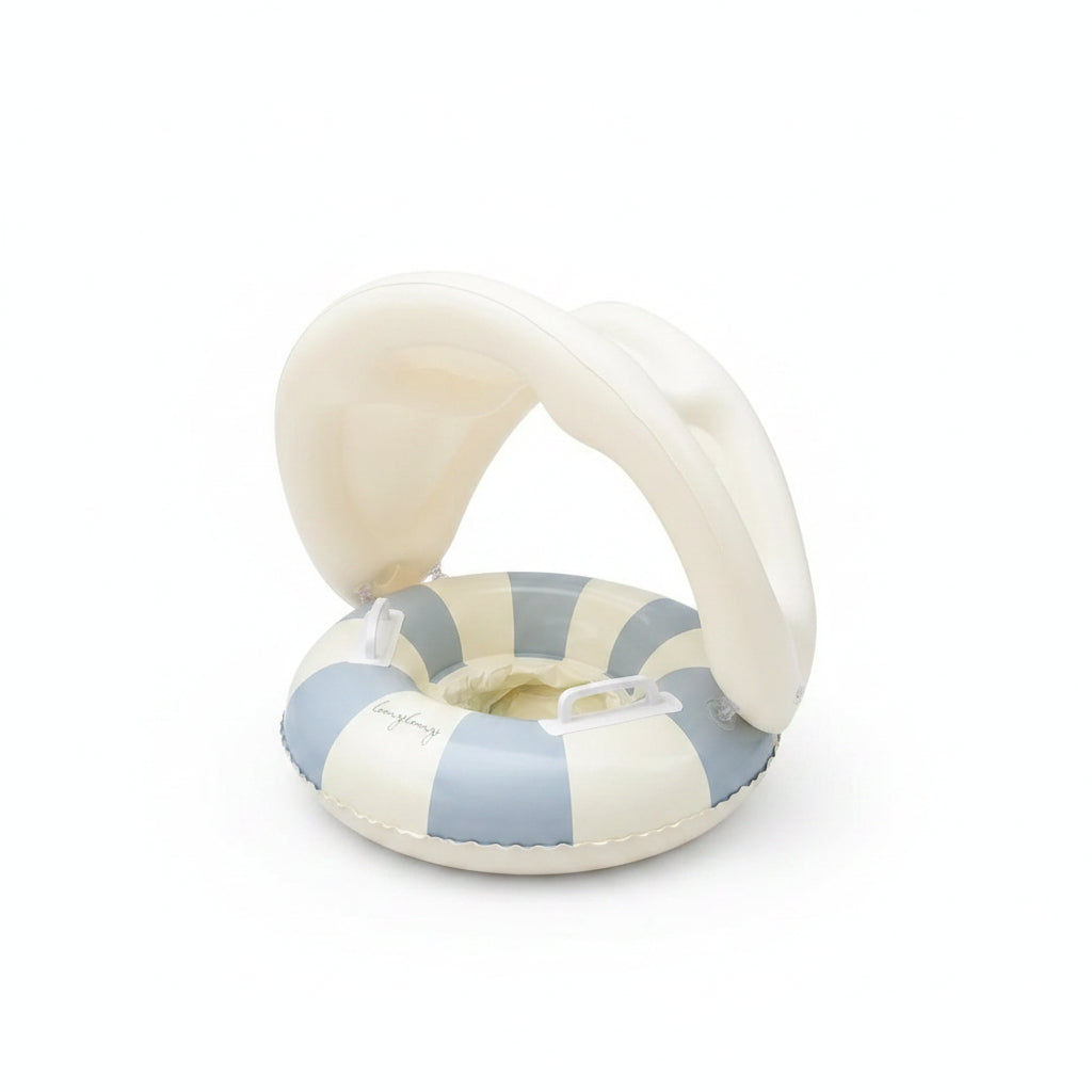 Inflatable Pool Float Seat - Swim Ring with Sunshade Option - Blue Sunshade