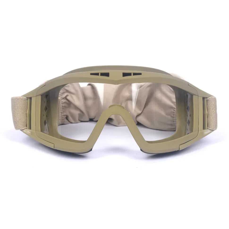Airsoft Goggles - 3-Lens Eyewear Set for Outdoor Gear - Clear Lens Khaki