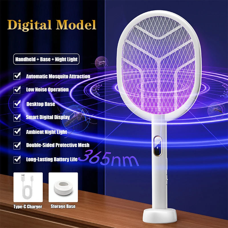 Rechargeable Mosquito Swatter - 3-in-1 Electric Bug Lamp - Digital Display