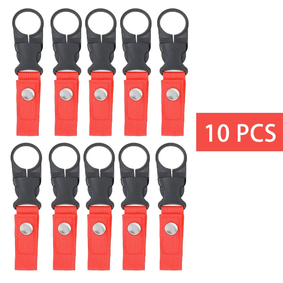Nylon Water Bottle Holder Clip - Backpack Strap Hook - Red 10 Pieces