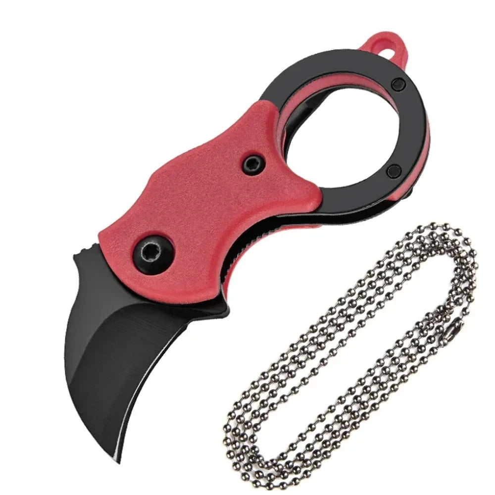 Mini Keychain Pocket Knife - Compact Fixed Blade Utility Cutter - red