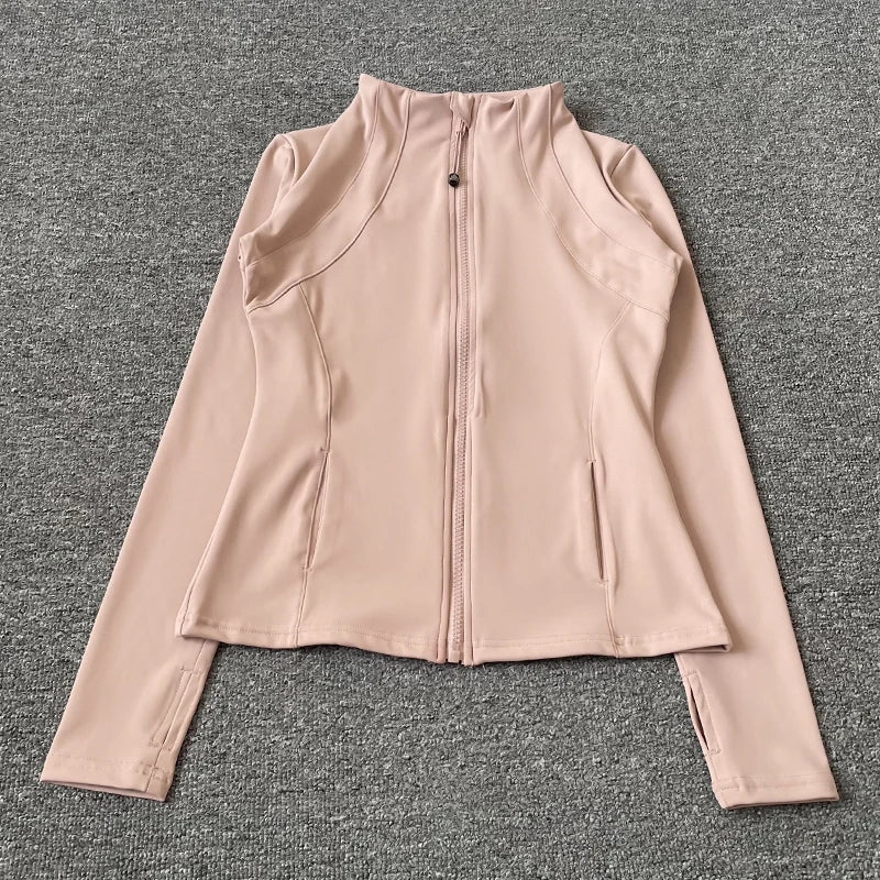 Women's Fitness Jacket - Stand Collar Zip Sports Top - Pink