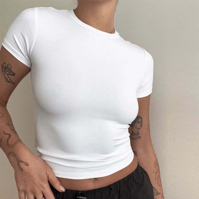 Slim Fit Knit Tee – Stretch Short Sleeve Top for Streetwear Looks