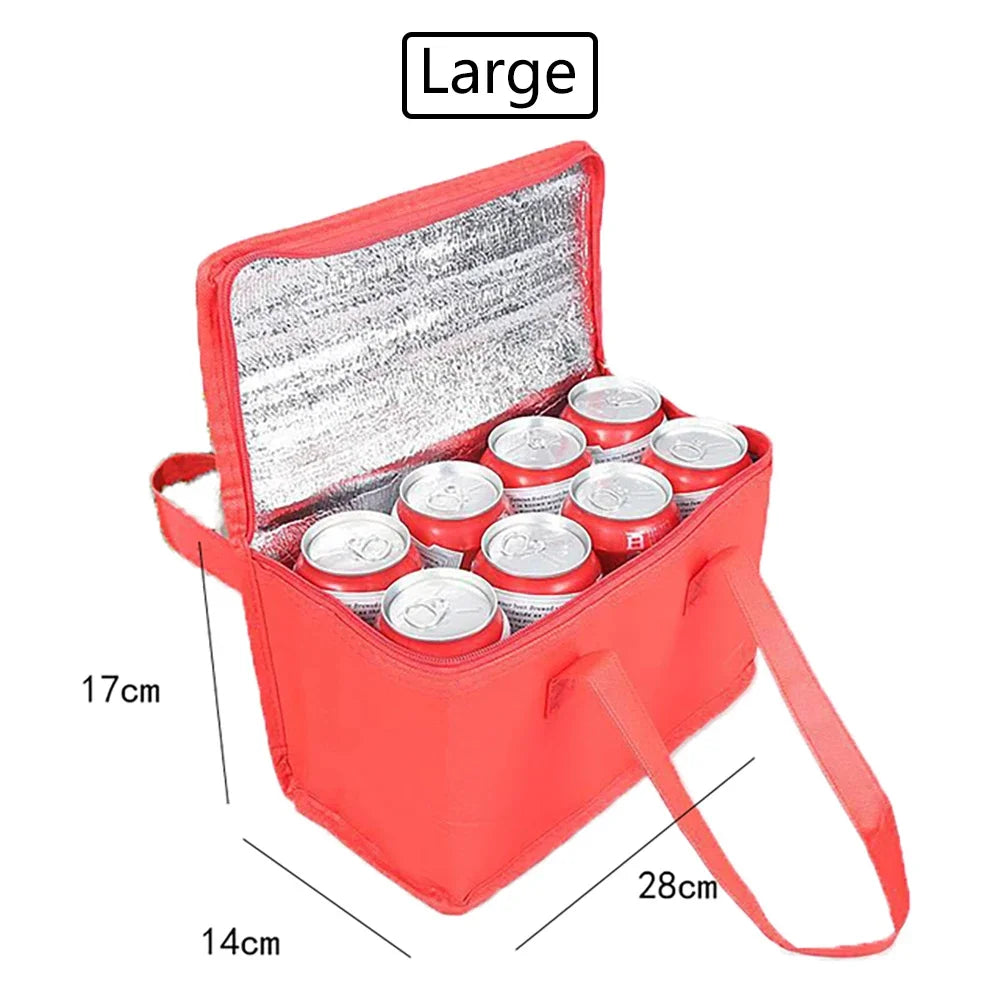 Folding Lunch Cooler Bag - Insulated Picnic Food Carrier - Large Red