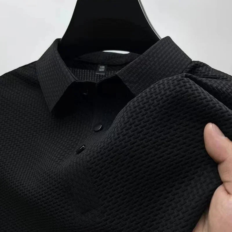 Men's Short Sleeve Polo Shirt - Solid Business Casual Top - Black