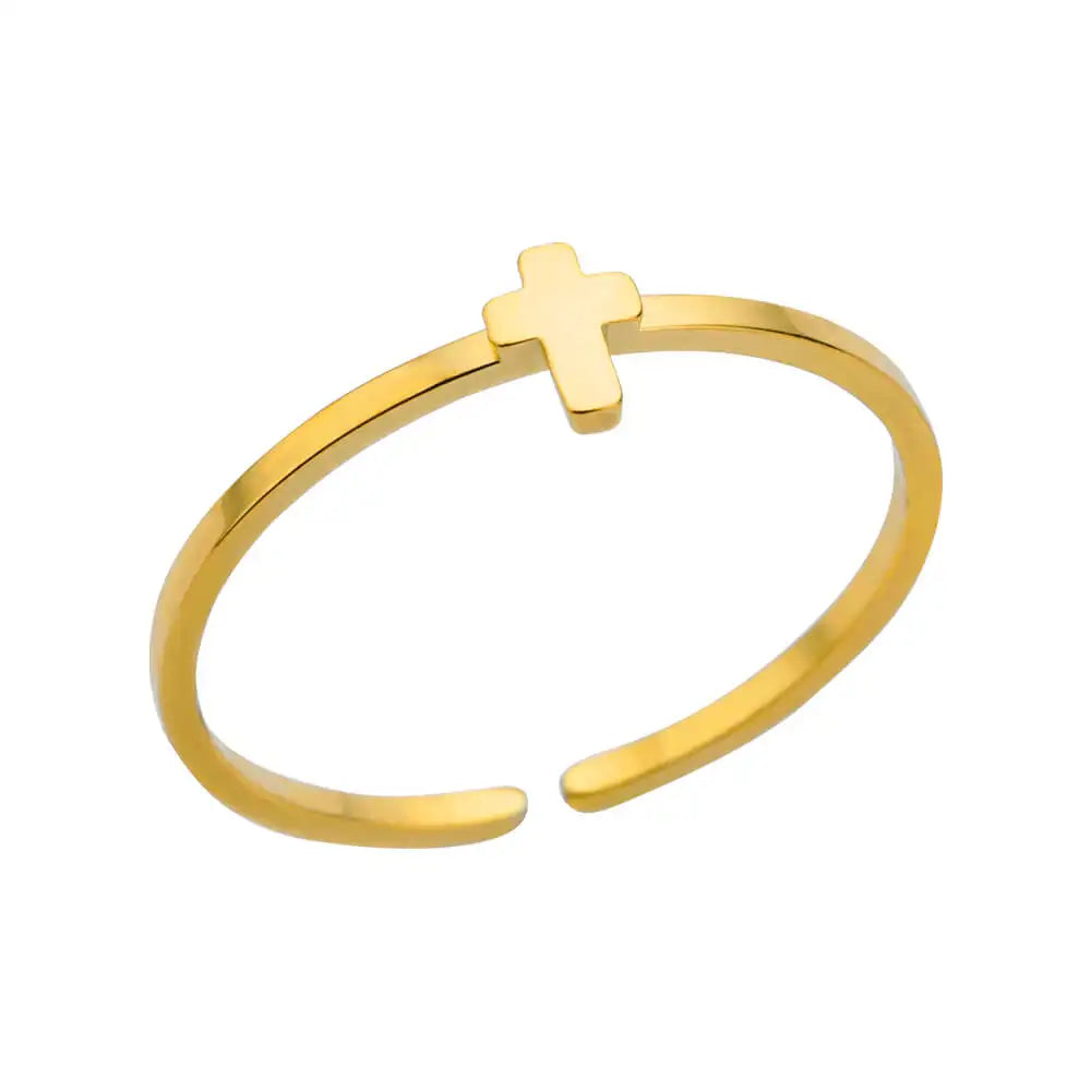 Gold-Color Stainless Steel Ring - Classic Fashion Jewelry - Style Jz5004G-7 / Gold Color