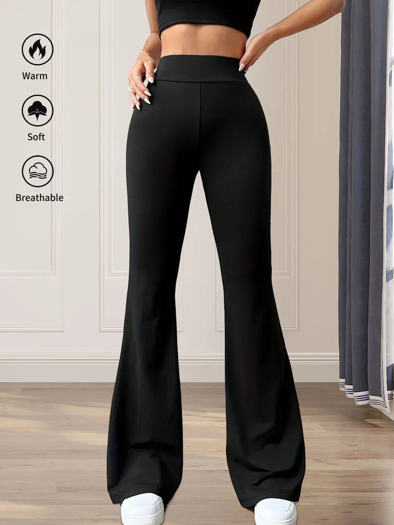 Women's Flared Pants - High Waist Slim Black Leggings