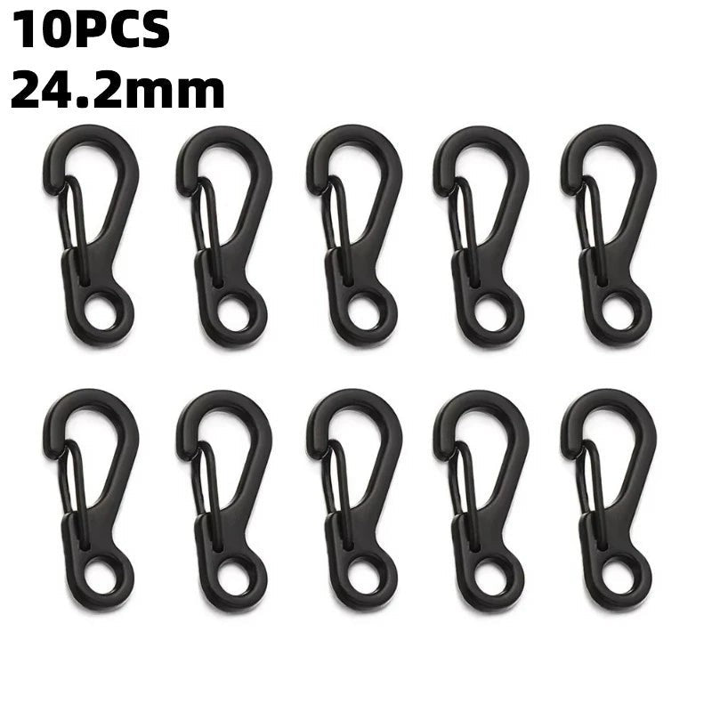 Mini Spring Keychain Clips - Alloy Hanging Buckles for EDC Gear - 10 Pieces Black