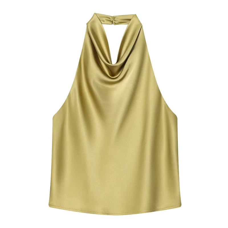 Women's Satin Halter Top - Backless Summer Camisole - Gl