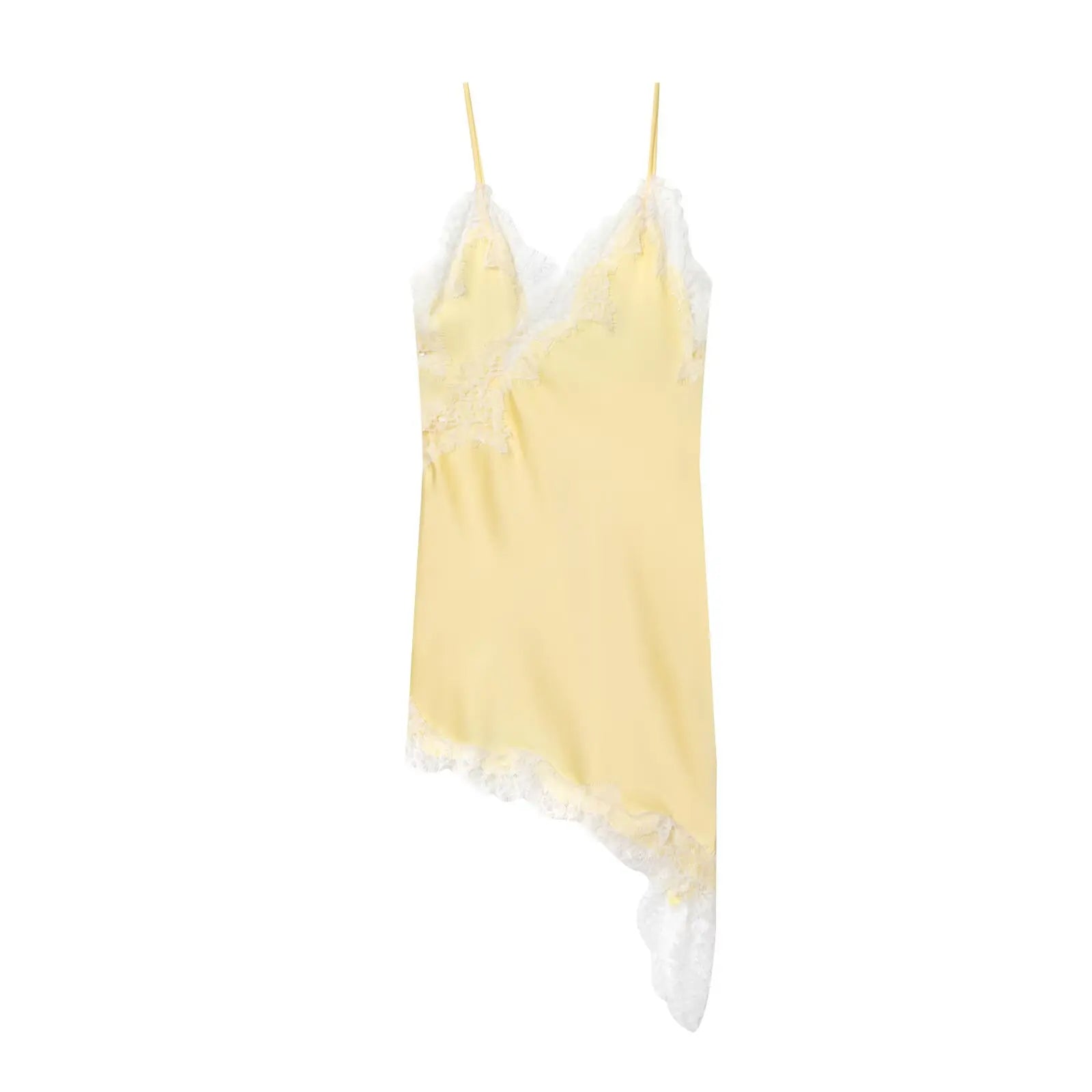 Lace Slip Dress - Backless Mini Dress With V-Neck - YELLOW
