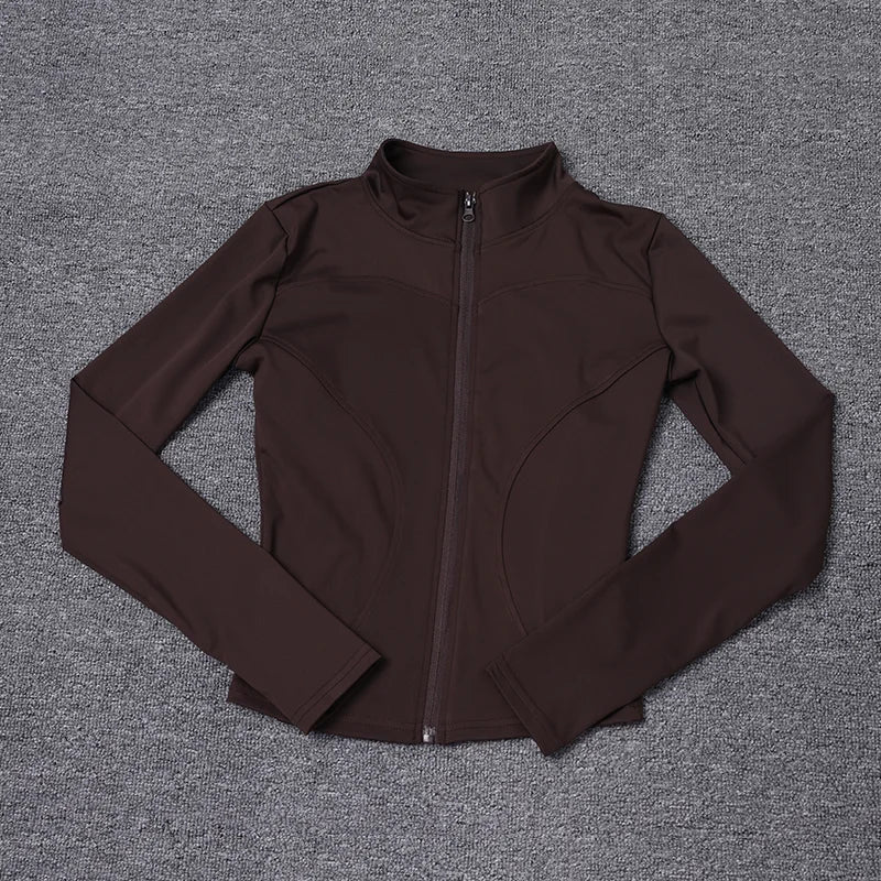 Women's Sport Jacket - Zip-Front Yoga Training Top - Brown