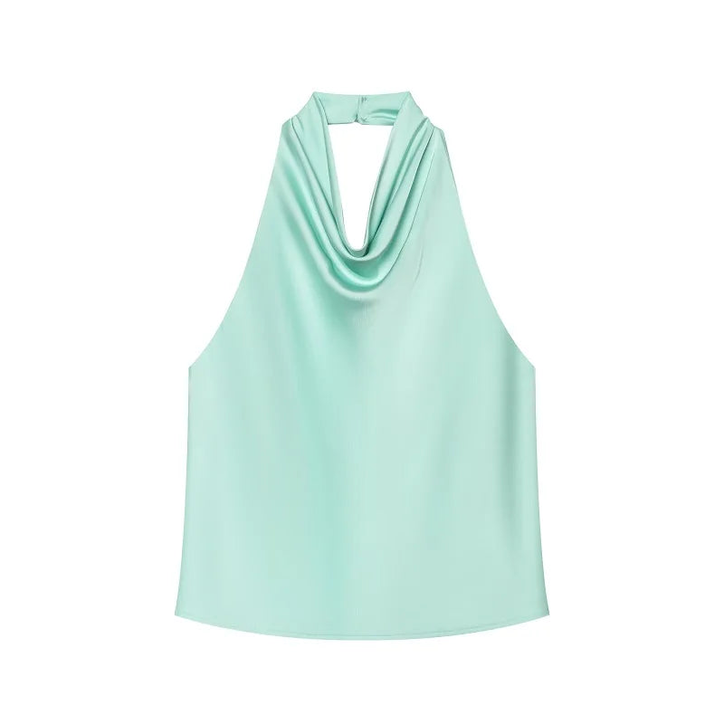 Women's Satin Halter Top - Backless Summer Camisole - Bhl