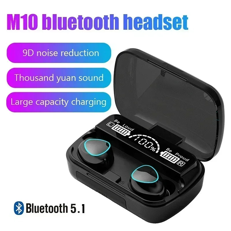 Wireless Bluetooth Earbuds with LED Charging Case – M10
