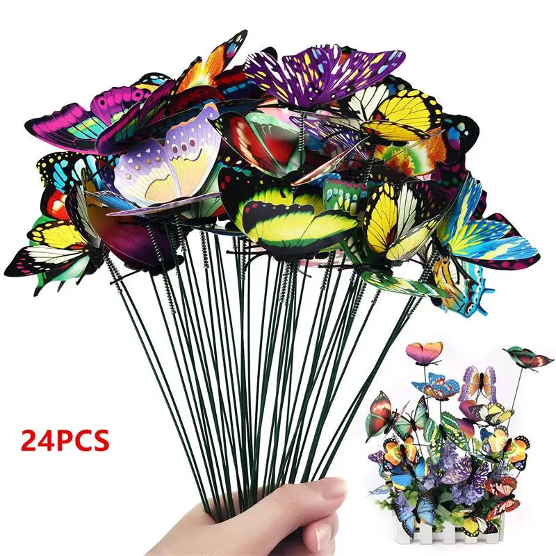Butterfly Garden Stakes - Colorful Planter Yard Decorations - 24Pcs1