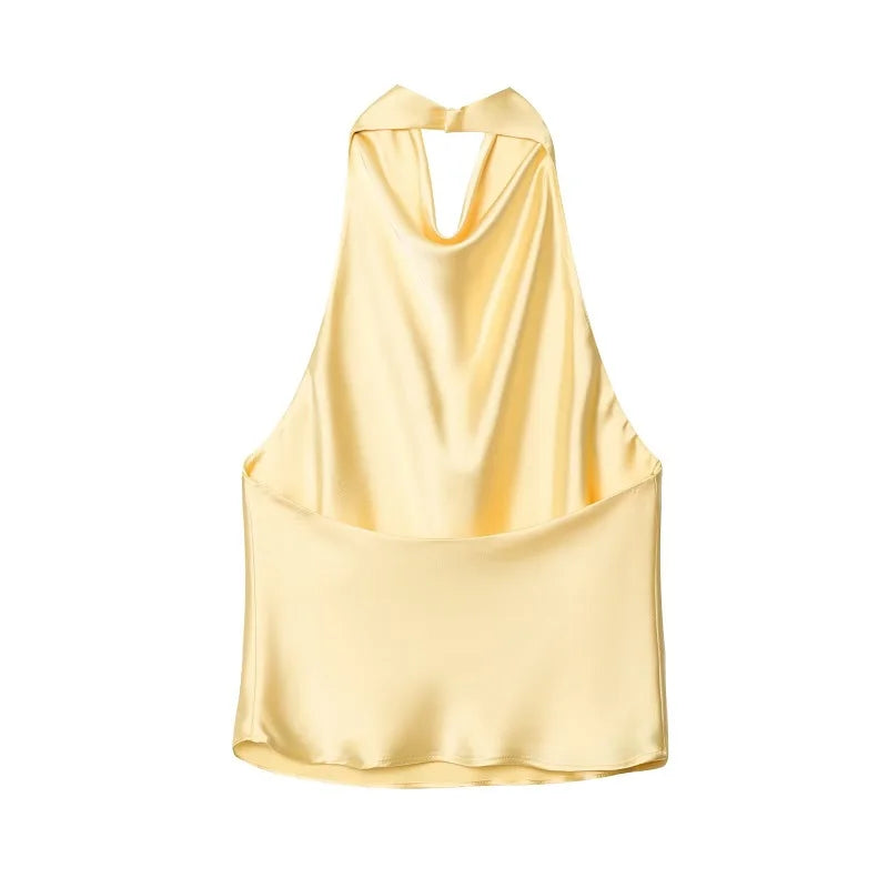 Women's Satin Halter Top - Backless Summer Camisole