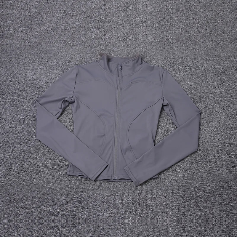Women's Sport Jacket - Zip-Front Yoga Training Top - Gray