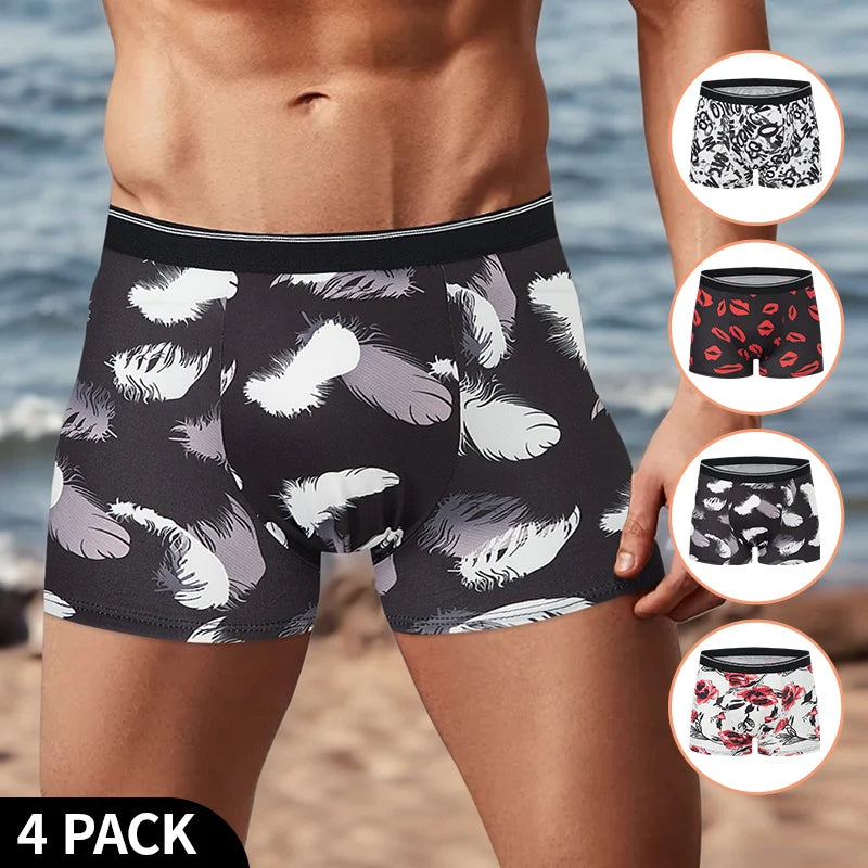 Men's Printed Boxer Shorts - 4-Pack Stretch Underwear