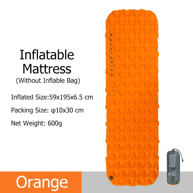 Inflatable Camping Mattress - PVC Sleeping Pad for Outdoor Trips - Orange Only Mat