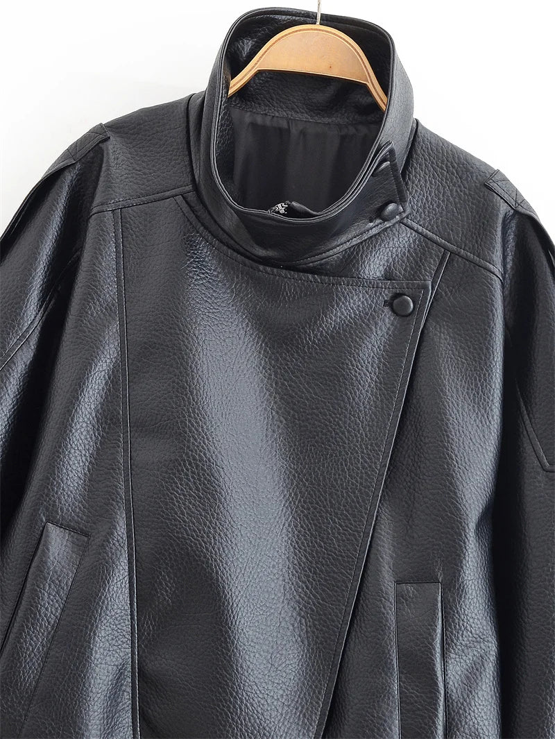 Women's Faux Leather Jacket - Zipper Front Fall Outerwear