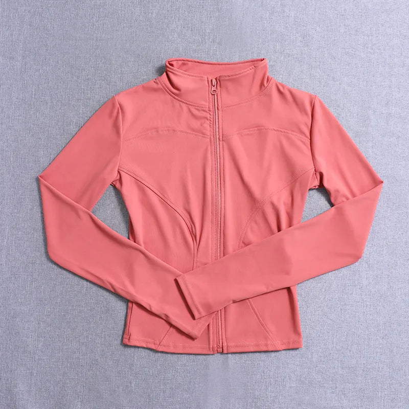 Women's Workout Jacket - Long Sleeve Zip Gym Layer - Orange