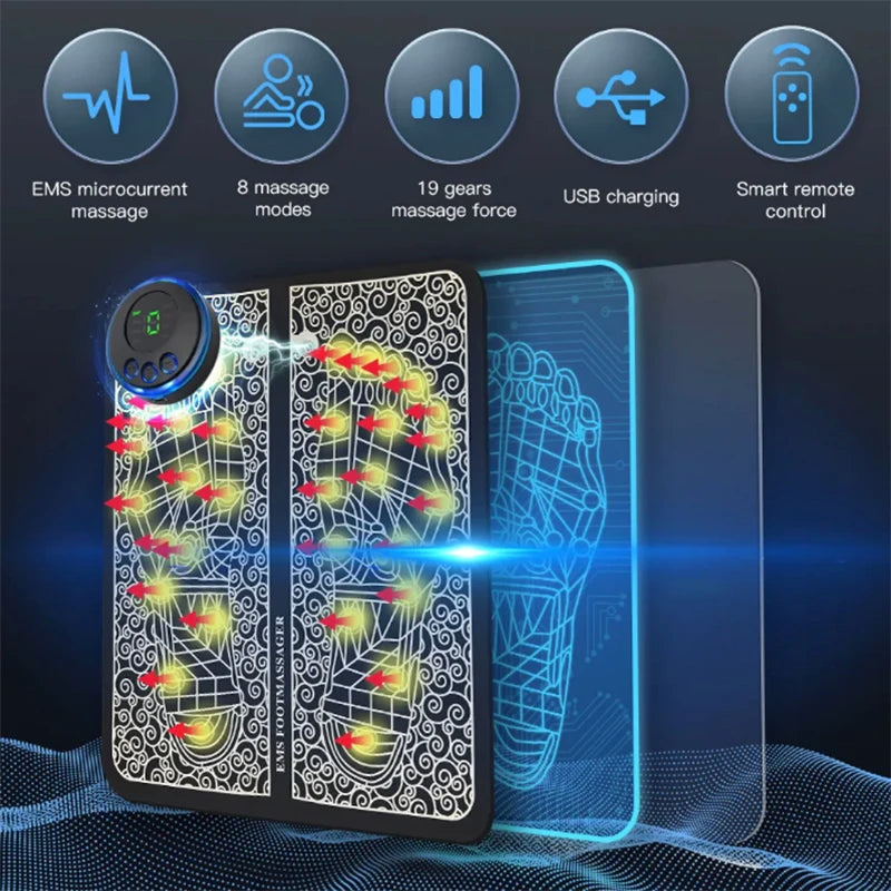 EMS Foot Massager Pad – USB Relaxation Mat with 8 Modes for Home