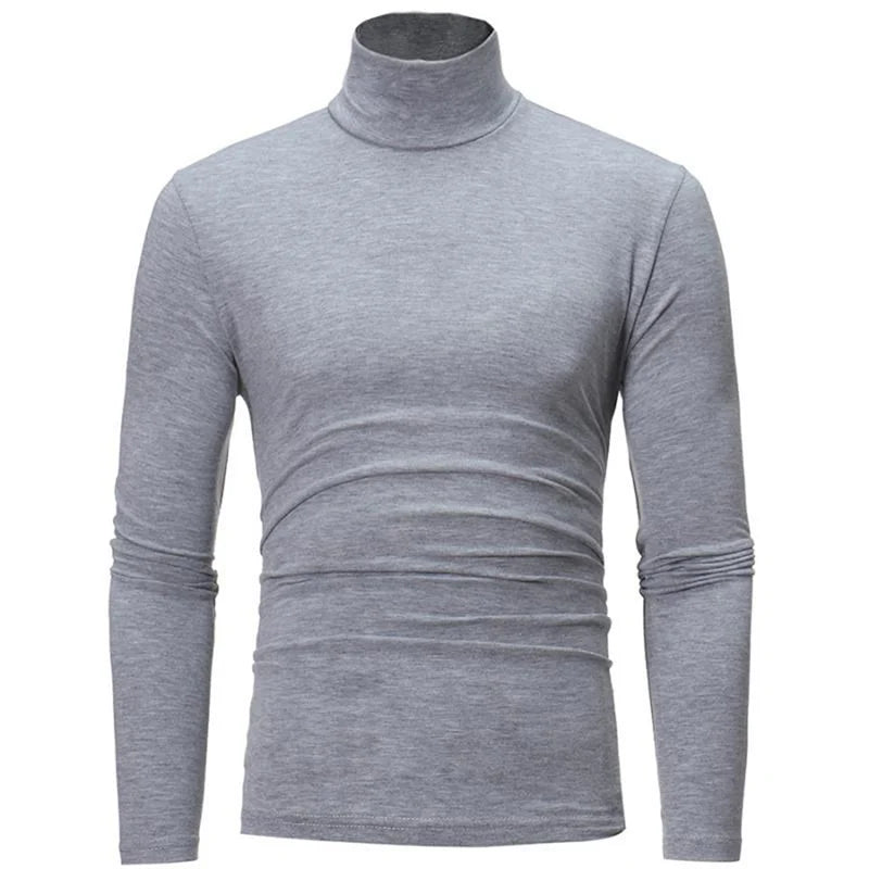 Men's Thermal Base Layer Top - High Neck Long Sleeve Shirt - Light Gray