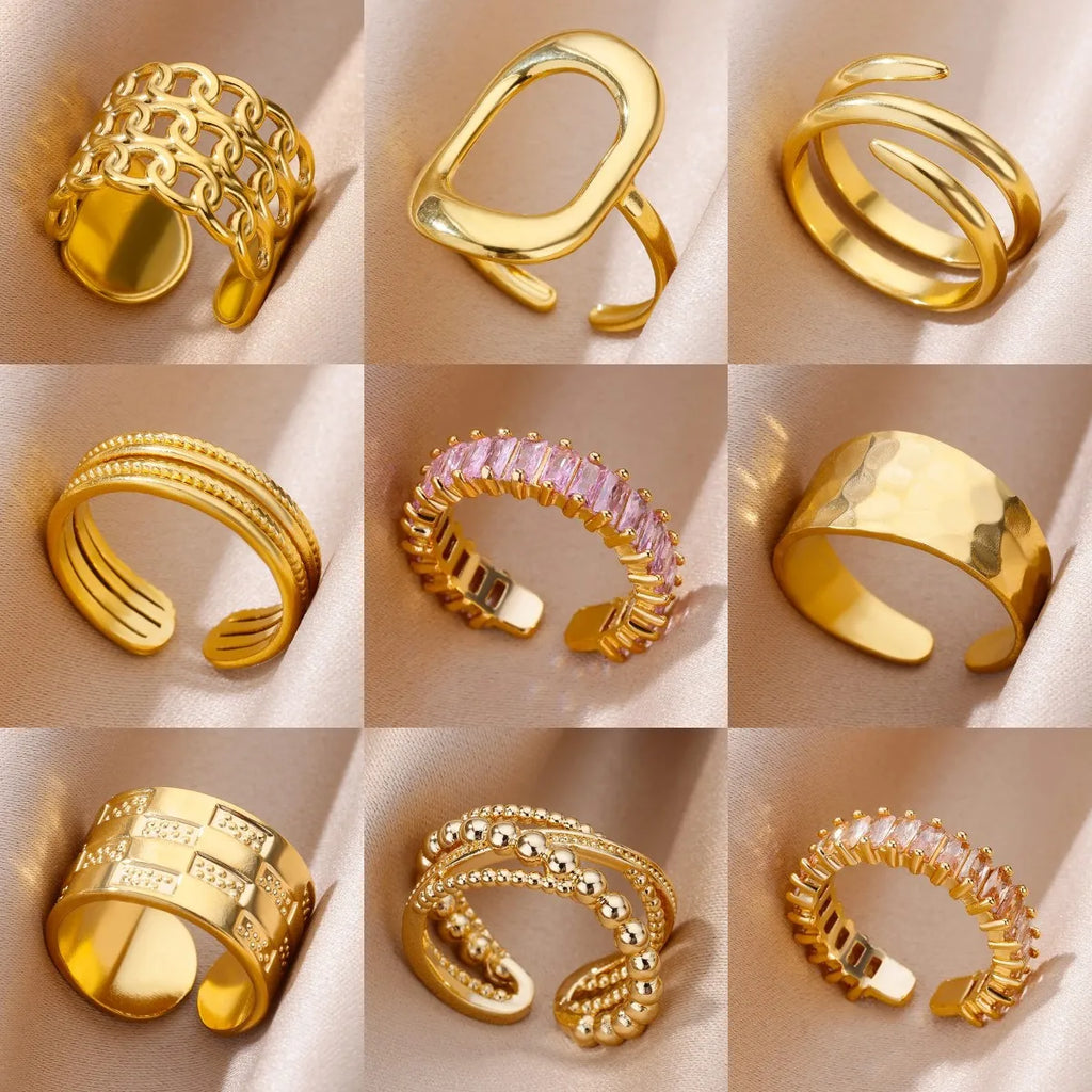 Gold-Color Stainless Steel Ring - Classic Fashion Jewelry