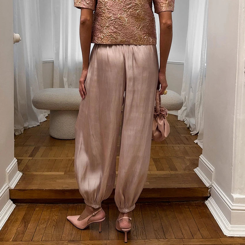 Pleated Wide-Leg Trousers - High Waist Loose Pants