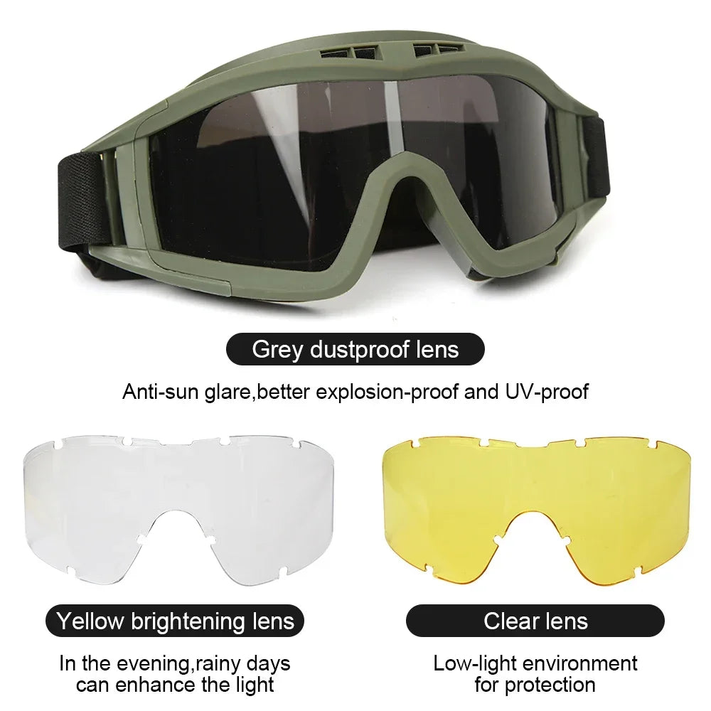 Airsoft Goggles - 3-Lens Eyewear Set for Outdoor Gear