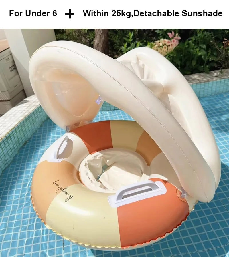 Inflatable Pool Float Seat - Swim Ring with Sunshade Option - Orange Sunshade