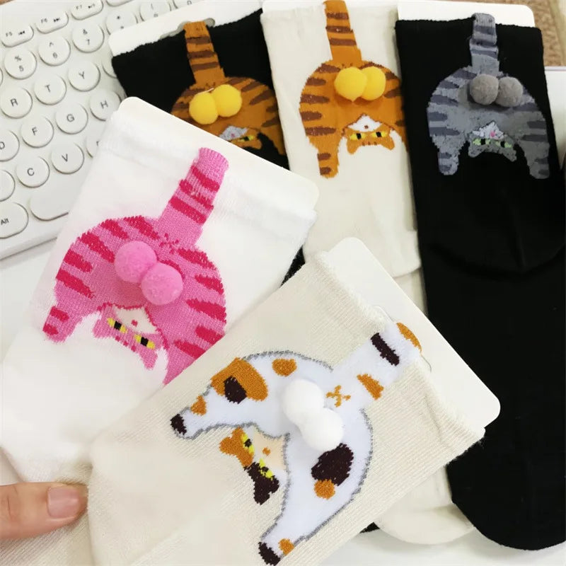 Cartoon Cat Mid-Calf Socks - Cozy Novelty Sock Packs
