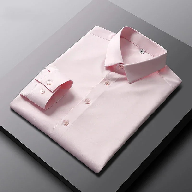 Men's Long Sleeve Casual Shirt - Solid Button-Front Top - Pink