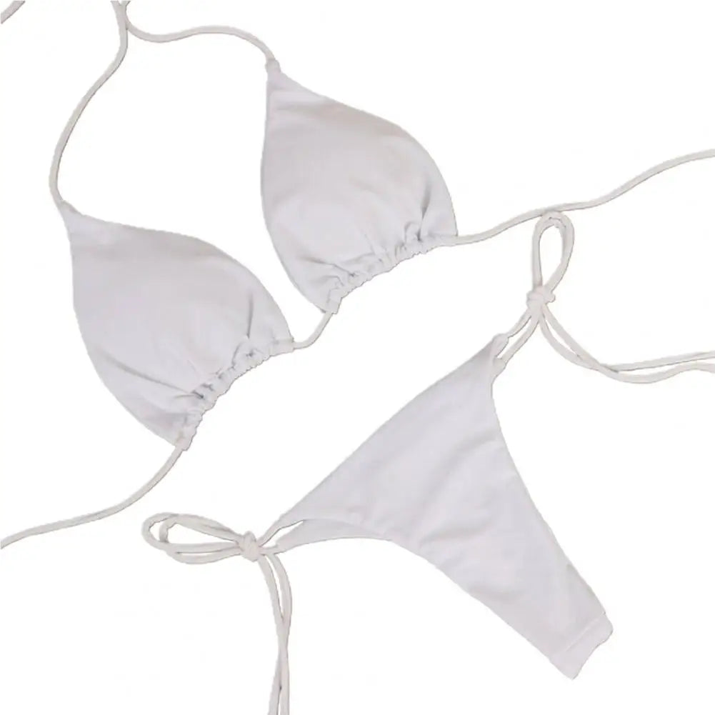 Women's Solid Halter Bikini Set - Two-Piece Swimwear - White