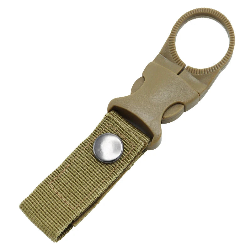 Nylon Water Bottle Holder Clip - Backpack Strap Hook - Tan