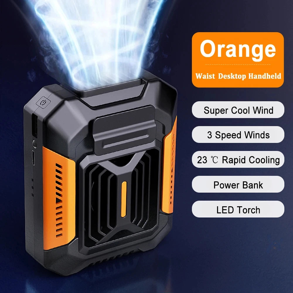 3-in-1 Rugged Tactical Waist Clip Fan - Portable Power Bank & LED Flashlight