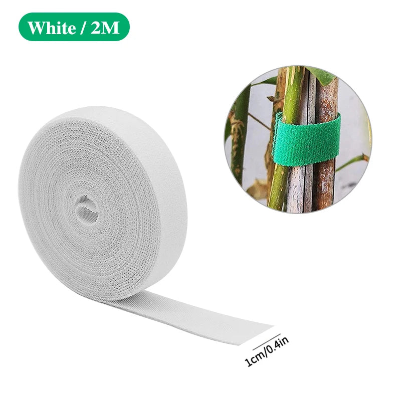 Garden Plant Ties - Nylon Hook-and-Loop Support Tape - White