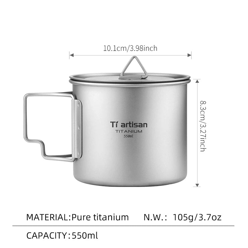Titanium Camping Cup - Folding Handle Outdoor Drink Mug