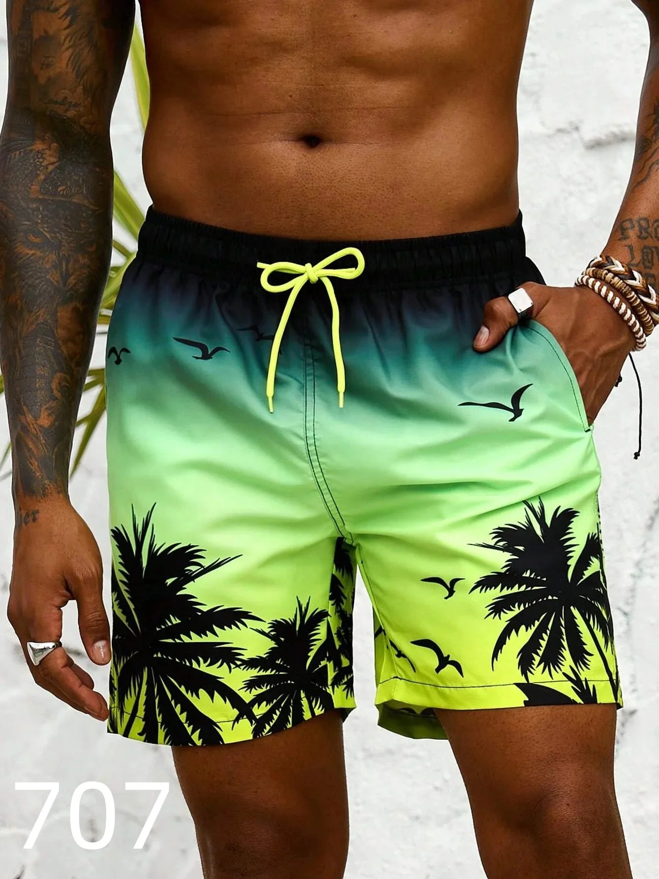 Graffiti Print Swim Shorts - Men's Beach Board Shorts - Image Style 8